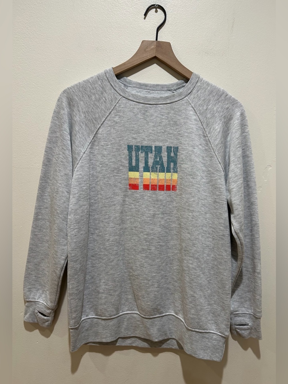 State of Mine Gray Utah Long Sleeved Crew Neck Colorful Utah Graphic Sweatshirt